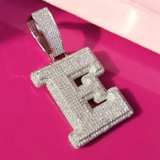 3.10Ct Round Cut Real Moissanite Customize Letter Pendant 14K White Gold Plated picture