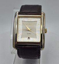 Elgin II Men’s Quartz Dress Watch Rectangle 35.4mm Date Brown Leather Strap picture