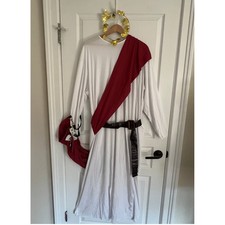 Disguise Halloween Roman God Costume Mens White Red Toga Greek Robe Gold Laurel picture