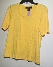 Peck & Peck Solid Crew Neck Basic T Shirt Women's Medium Yellow 100% Cotton  picture