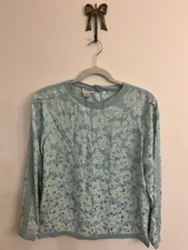 Vintage Brownstone Studio NY 100% Silk Floral Blouse Skirt Set Women’s 10 Aqua picture
