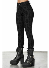 NWT Killstar Nora Flocked Trousers Velvet Baroque Cross XL Gothic Grunge Skinny picture