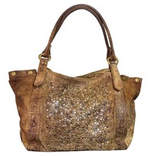 Frye Women's Deborah Distressed Italy Leather Studded Brown Shoulder Bag Western picture