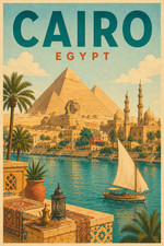 Cairo Egypt 11x17 Travel Poster Pyramids of Giza Sphinx Scenic Wall Art picture