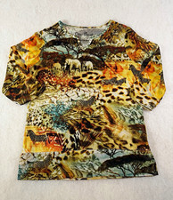 Onque Casuals Women’s M Multicolor Animal Print Studded V-Neck 3/4 Sleeve Top picture