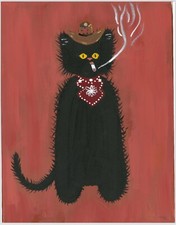 Cat cowboy smoking art print 11x14 four variations available picture
