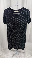 LOFT Petites SP Black White Polka Dot Tshirt Dress Scalloped Hem Casual picture