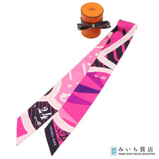 Hermes Twilly Jeu De Soie Uniforme Silk Scarf Pink Multicolor picture