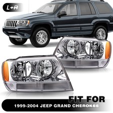 For 1999-2004 Jeep Grand Cherokee Driver+Passenger Chrome Halogen Headlights  picture