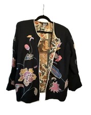 Vintage Indigo Moon Embroidered Jacket Black Floral Lined Boho picture