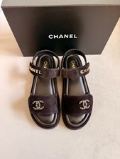 Chanel 25A Black Calfskin Suede Gold CC Logo Mule Slide picture