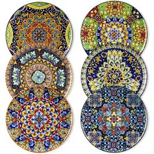 Colorful Bohemian Ceramic Dinner Plates Set of 6 - 10.5 Inch, Microwave & Dishwa picture