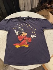 Vintage 80s Disney Sorcerer Mickey Fantasia Glitter T Shirt XL Single Stitch picture