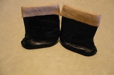 ANTIQUE FRENCH BLEUETTE DOLLS VINTAGE BLACK W/ OFFWHITE CUFFS LEATHER RAIN BOOTS picture