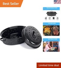 Elegant 14.6 Inch Enamel Carbon Steel Roasting Pan with Lid - Perfect for Turkey picture