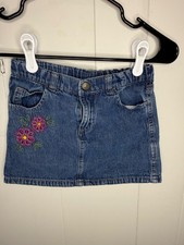 Vintage Faded Glory Girls' Denim Skirt with Floral Embroidery, Size 5T picture