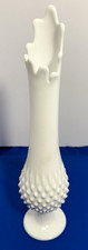 Vintage Fenton White Hobnail Milk Glass Swung Pedestal Vase 1950s-60s picture