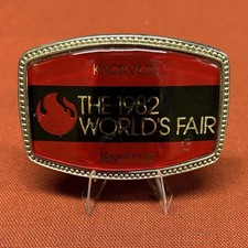 Vintage 1982 World’s Fair Knoxville Tennessee Belt Buckle Red Black Souvenir picture