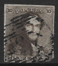 BELGIUM SCOTT 1 USED FINE - 1849 10c BROWN ISSUE - KING LEOPOLD I picture