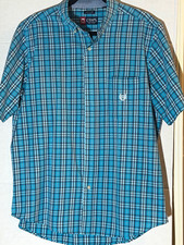 Chaps Easy Care Men's Blue Plaid Short Sleeve Button-Up Shirt picture