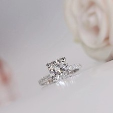 2Ct Cushion Cut Lab-Created Diamond Women's Solitaire Ring 14k White Gold Plated picture