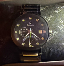 Bulova Men's Analog Dress Watch Black Diamond and Stainless Steel picture