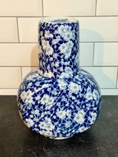 Vtg Victoria Ware Blue White Tumble Up Decanter w Cup Bedside Carafe VGC picture
