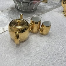 Royal Worcester true porcelain gold Chantilly teapot,Milk,creamer set Of 3 1950s picture