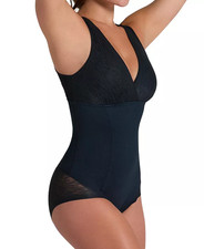 Leonisa Women's Sheer Stripe Detail Sculpting Bodysuit - Black Size LARGE NWT picture