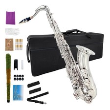 B Flat Tenor Saxophone Silver Bb Tenor Sax Kit with Carrying Case Accessories picture