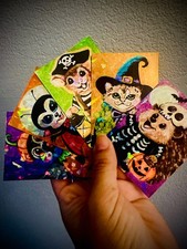 ACEO Original *HOLOGRAPHIC STICKER BUNDLE* “The Spooky Parade” 2.5x3.5 picture