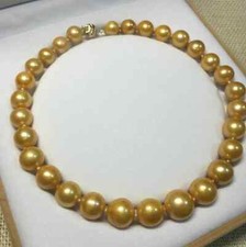 Rare Giant AAAA 11-12mm Round South Sea Gold Pearl Necklace 18inch Exquisite box picture