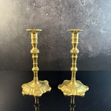 18th/19th Century Brass Petal Base Candlestick - 8in Tall picture