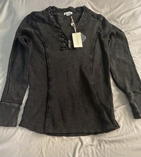 Sundance Top Women’s (Med) Black NWT Calistoga Goth Thermal Lace Long Sleeve-NEW picture