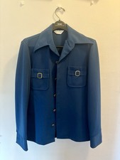 Vintage 1970s Blue Polyester Leisure Suit Mens Jacket Pants Disco 70s Mod picture