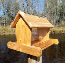 Large cedar wood post mount bird feeder for outdoors picture