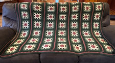 Vintage Handmade Crochet Granny Square Floral Multicolor Sofa Throw 72x52 picture