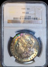 1888 Morgan Silver Dollar NGC MS64 Rainbow Toned Coin Both Sides Toner UNC $1 PQ picture