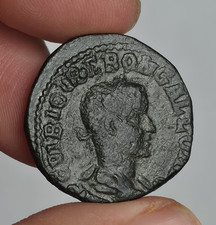 Trebonianus Gallus (AD 251-253) AE25 Moesia over lion and bull; AN XII ~12g picture