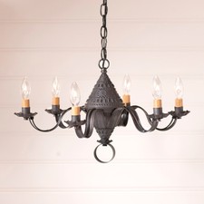 6 Arm Small Concord Blackened Tin Metal Chandelier By Irvin's Country Tinware picture