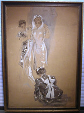 Antique 1908 Frank Snapp Watercolor Painting Dressing Bride Signed picture