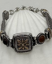 Brighton Two Tone Popcorn Mesh Floral Cabochon Toggle Bracelet 8