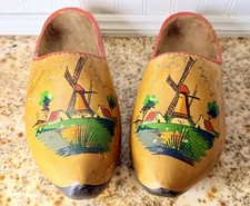 Vintage 1970s Dutch Wooden Clogs Klompen 12” Hand Carved Painted Holland picture