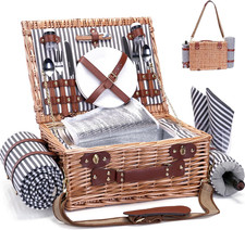 Picnic Basket with Blanket and Wine Pouch for 2 Wicker Picnic Set with Insulated picture