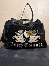 Juicy Couture 2009 Vintage Black Velour Scottie Dog Handbag Y2K Rhinestone picture