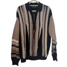 Tundra Canada Vtg 3D Knit Sweater Quarter Zip Striped Earth Tone Coogi Style Lg picture