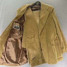 VTG 70s Sheplers San Lorenzo Corduroy 3 Piece Western Suit 46 XL Tan Talon NOS picture