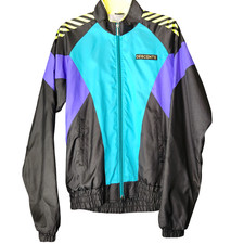 VTG Descente Jacket Mens Large Black Blue Teal Colorblock Windbreaker Made Japan picture
