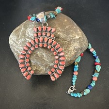 Red Spiny Oyster Naja Pendant Navajo Sterling Silver Multicolor Necklace 19941 picture