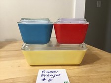 VTG PYREX 1940s Primary Colors Refrigerator Dishes 8pc SET W Lids COMPLETE MINTY picture